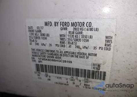 2017 Ford Explorer Xlt из США, поврежденный, VIN 1FM5K8D86HGC28159